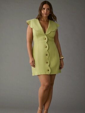 Anthropologie Scallop-Collar Lime Mini Dress